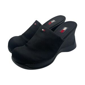 Tommy Hilfiger Women's‎ Black Slip-On Mules Size 9 US Y2K Vintage Chunky Wedges